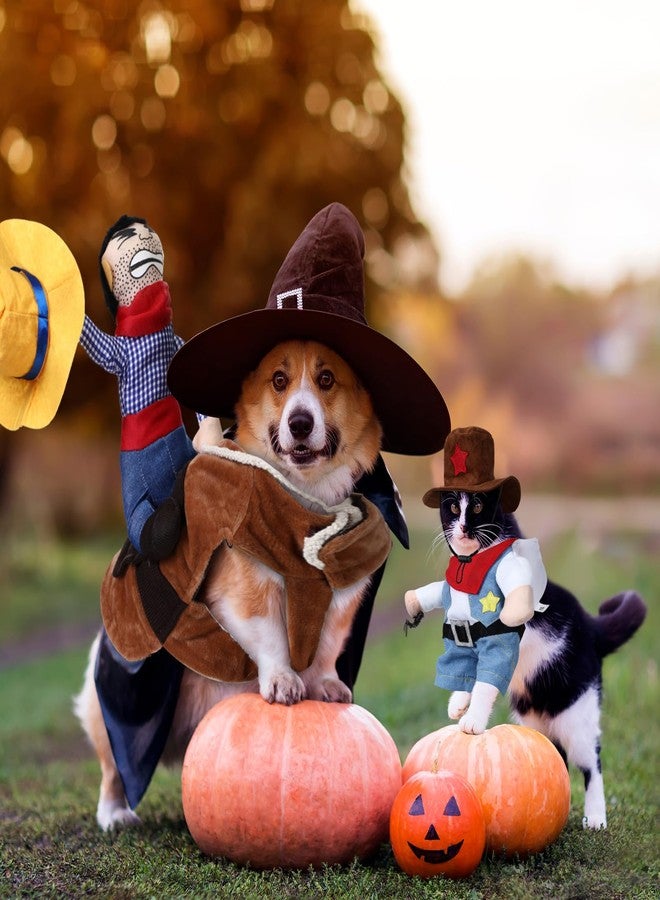 Abbylike 2 Pcs Halloween Dog Costume Knight Pet Costume with Doll and Hat Funny Halloween Costumes for Pet Puppy Suit Dogs Clothes Cosplay Apparel for Holiday Day Puppy Cat(Cowboy,Small) - Image 4